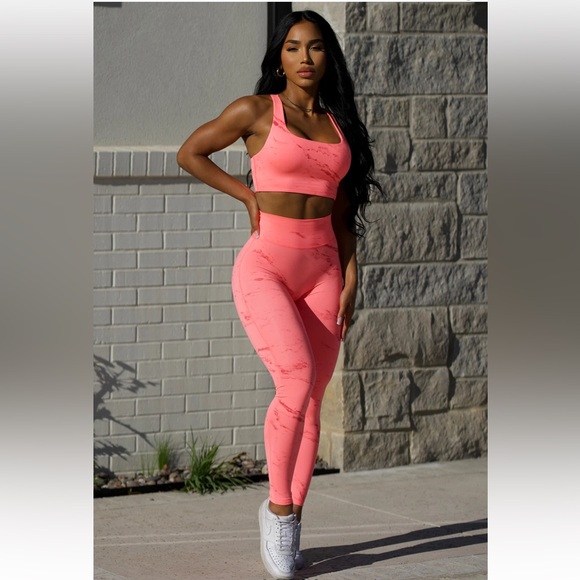 Bombshell Sportswear Pants - Bombshell Sportswear Coral Pink Marble Leggings